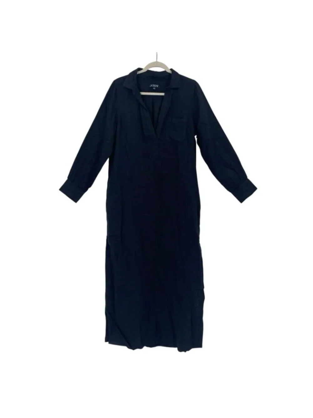 J. Crew Size M Black Popover 100% Linen Shirtdress Tunic Midi Dress Coastal